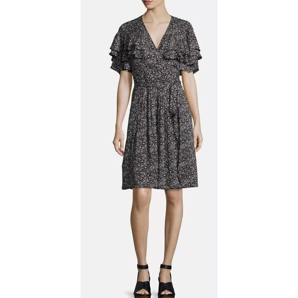 Rebecca Taylor‎ Sweet Briar Ruffle Floral Silk Dress Sz 4 Flutter Sleeve Flounce - Picture 1 of 13
